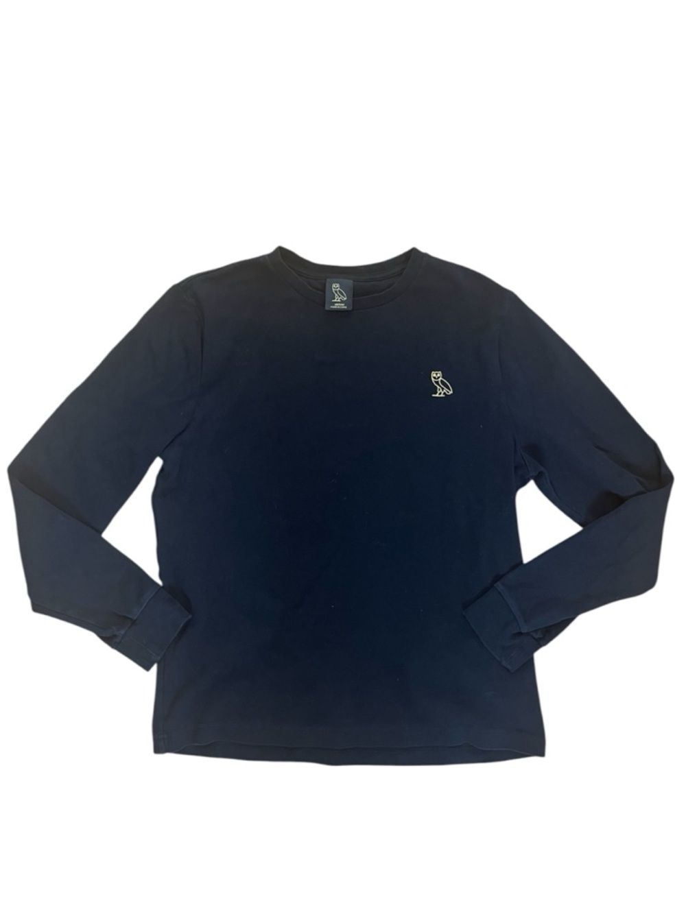 October's Very Own OVO Logo Classic Cotton Long Sleeve Black Crewneck Tee